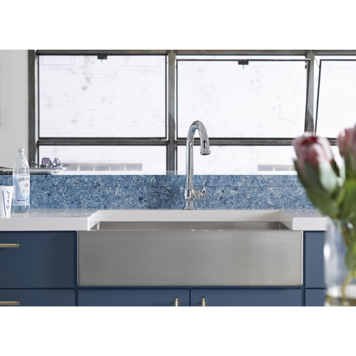 KOHLER K-5415-NA Strive Self-Trimming Undermount Large Single-Bowl Kitchen Sink with Tall Apron, 35 1/2 X 21 1/4", Stainless Steel