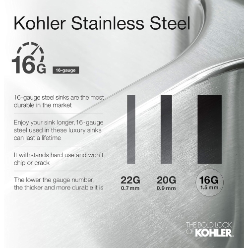 KOHLER K-5415-NA Strive Self-Trimming Undermount Large Single-Bowl Kitchen Sink with Tall Apron, 35 1/2 X 21 1/4", Stainless Steel
