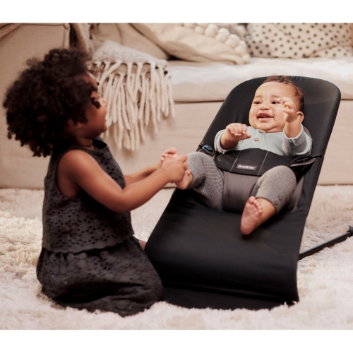 BabyBjorn Bouncer Balance in Soft Woven Fabric - Black/Dark Grey on Black Frame