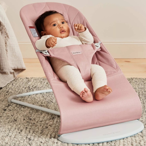 BabyBjorn Bouncer Bliss in Woven Fabric - Petal Quilt, Dusty Pink on Light Gray Frame
