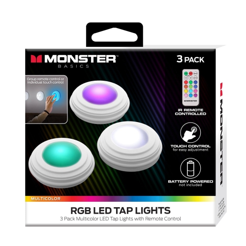 Monster – Ensemble de 3 lampes à DEL multicolores avec commande tactile et télécommande
