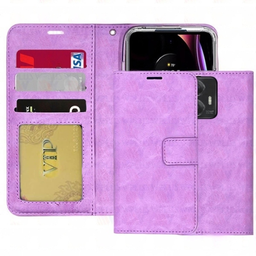 [CSmart] Étui portefeuille folio en cuir avec fente pour carte magnétique pour Moto G Play 2024 de Motorola, violet