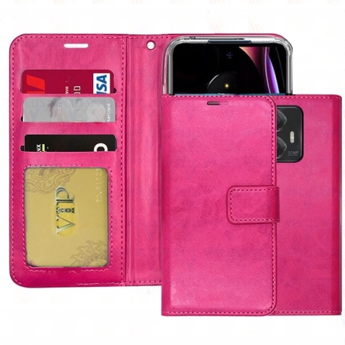 [CSmart] Étui portefeuille folio en cuir avec fente pour carte magnétique pour Moto G Play 2024 de Motorola, rose vif