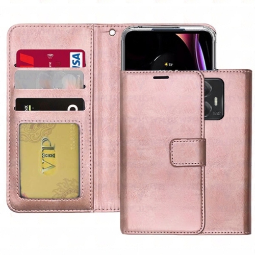 [CSmart] Étui portefeuille folio en cuir à fente pour carte magnétique pour Moto G Play 2024 de Motorola, rose doré