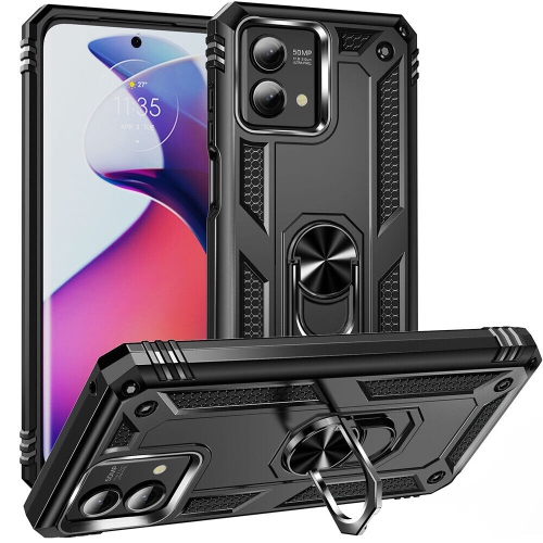 Image 1 de 5.. [CSmart] Étui rigide magnétique hybride avec support à anneau pour Moto G Play 2024 de Motorola, noir