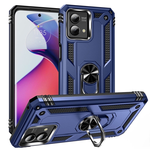 Image 1 de 5.. [CSmart] Étui rigide magnétique hybride avec support à anneau pour Moto G Play 2024 de Motorola, bleu marine