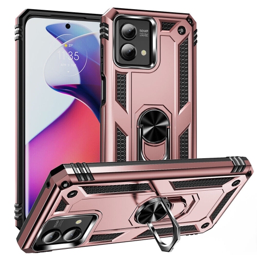 Image 1 de 5.. [CSmart] Étui rigide magnétique hybride avec support à anneau pour Moto G Play 2024 de Motorola, rose doré