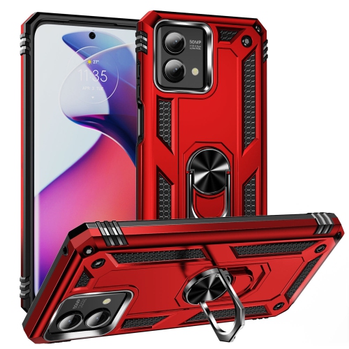 Image 1 de 5.. [CSmart] Étui rigide magnétique hybride avec support à anneau pour Moto G Play 2024 de Motorola, rouge