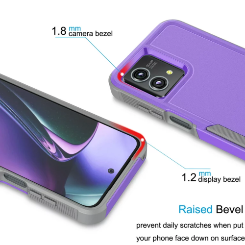 [CSmart] Dual Layers Heavy Duty Rubber Armor Hard Case Cover for Motorola Moto G Play 2024, Purple