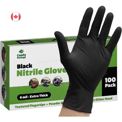 GENER  Nitrile Gloves: 6 Mil, Latex-Free, Textured, Disposable (Chemical Resistant) In Black