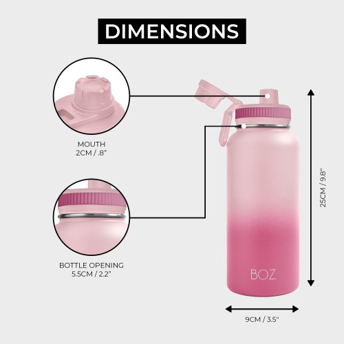 Bouteille d'eau en acier inoxydable BOZ - bouteille d'eau isotherme Vaccum 32 oz - bouteille d'eau rose dégradé