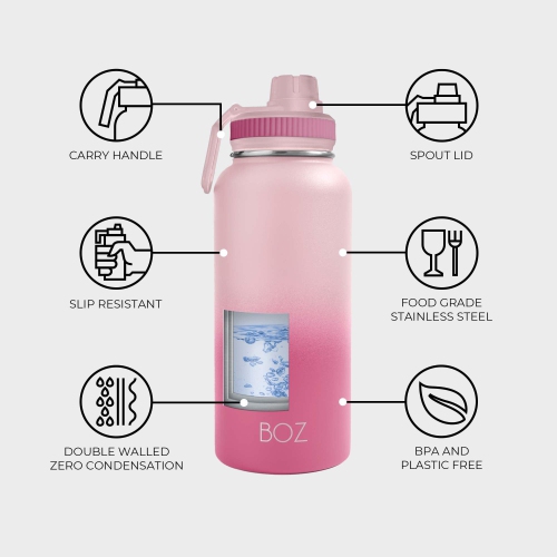 Bouteille d'eau en acier inoxydable BOZ - bouteille d'eau isotherme Vaccum 32 oz - bouteille d'eau rose dégradé