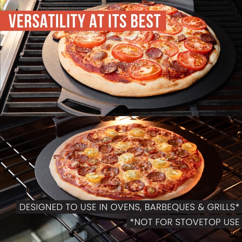 Chef Pomodoro Cast Iron Pizza Pan, 15" Inch Pre-seasoned Skillet, With Handles, Baking Pan