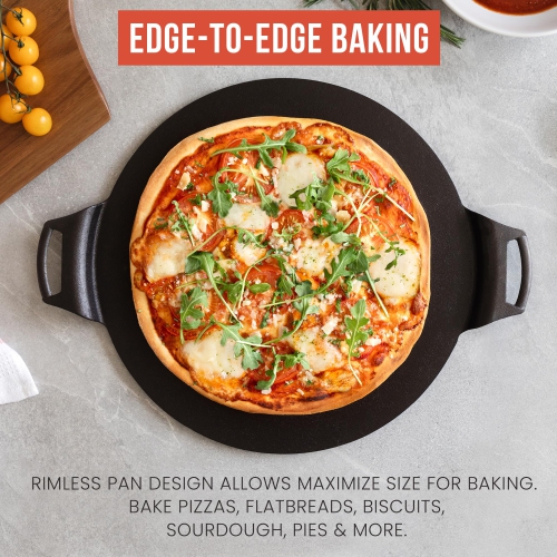 Chef Pomodoro Cast Iron Pizza Pan, 15" Inch Pre-seasoned Skillet, With Handles, Baking Pan