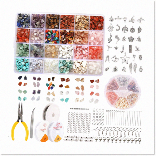 2800PCS Sparkling Crystal Beads Kit with Gemstone Chip Beads, Spacer Beads,  Earring Hooks, and Charms - DIY Jewelry Making for Bracelets and Earrings