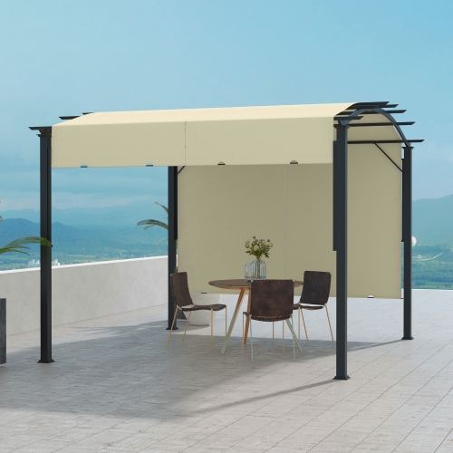 Outsunny 11' x 11' Retractable Pergola Canopy, Outdoor Arched Pergola Shade Metal Frame for Patio, Backyard, Garden, Deck, Porch, Beige