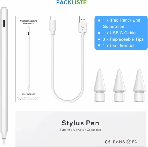 iPad Pencil 2nd Generation Magnetic Wireless Charging, Same as Apple Pencil 2nd Gen with Tilt & Palm Rejection, iPad Pen Compatible with iPad Air