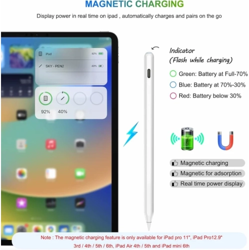 iPad Pencil 2nd Generation Magnetic Wireless Charging, Same as Apple Pencil  2nd Gen with Tilt & Palm Rejection, iPad Pen Compatible with iPad Air 