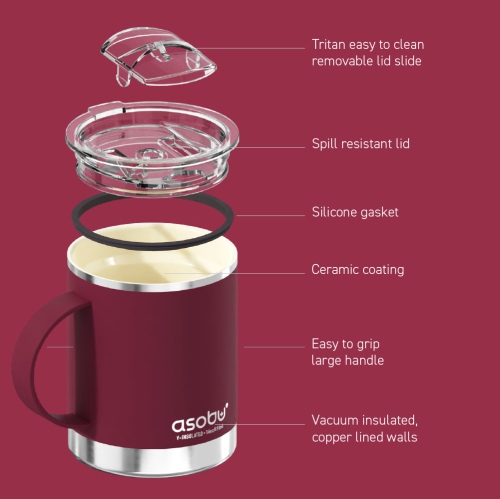 Asobu Ultimate Insulated Coffee Mug with Inner Ceramic Coating