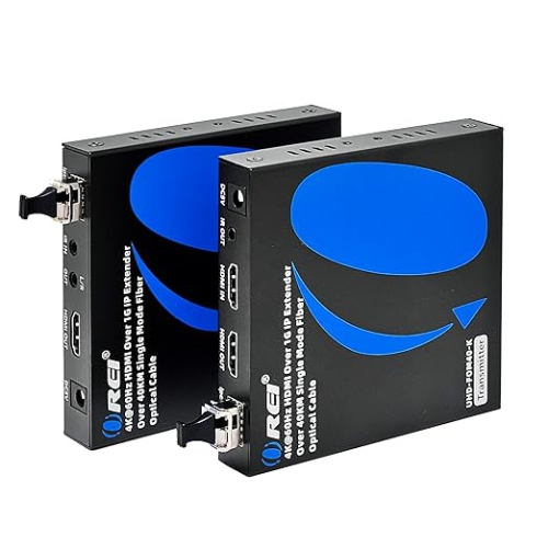 OREI 4K HDMI Extender Over Fiber Optic Balun Up to 40 KM - 1G IP Single Mode UltraHD 4K @ 60Hz 4:4:4 DR, CEC, Audio Extractor & IR Support, L/R Audio