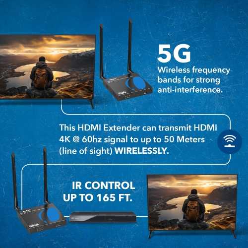 OREI Wireless HDMI Extender Transmitter & Receiver Dongle UtraHD 5.1-5.2 Ghz Up to 4K @ 60Hz - Upto 165 Feet