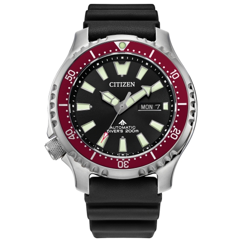 Montre automatique Promaster Dive pour hommes 44&nbsp;mm de Citizen avec boîtier en acier inoxydable argenté et bracelet en polyuréthane noir