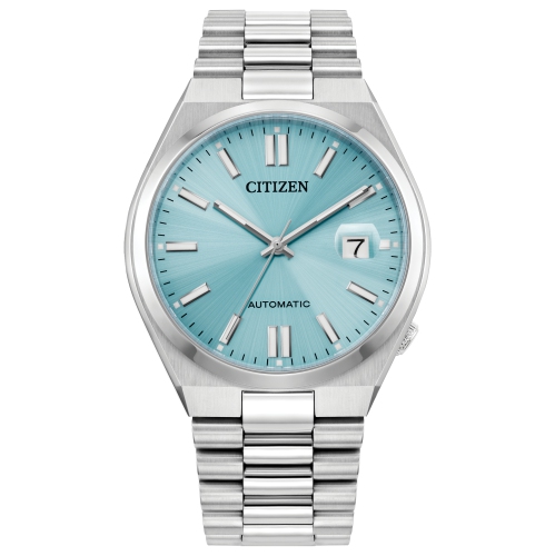 Montre automatique pour hommes « TSUYOSA » 40&nbsp;mm avec boîtier et bracelet en acier inoxydable argenté et cadran aqua de Citizen