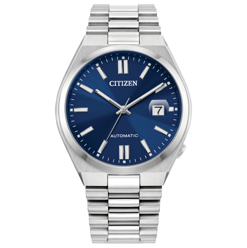 Montre automatique pour hommes « TSUYOSA » 40&nbsp;mm avec boîtier et bracelet en acier inoxydable argenté et cadran bleu de Citizen