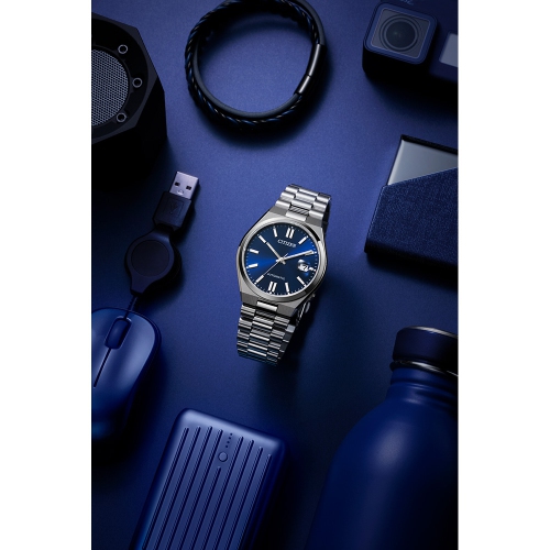 Citizen Mens “TSUYOSA” Automatic Watch 40mm Silver-Tone Stainless Steel Case and Bracelet with Blue Dial