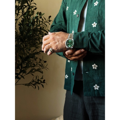 Montre automatique pour hommes « TSUYOSA » 40&nbsp;mm avec boîtier et bracelet en acier inoxydable argenté et cadran vert de Citizen