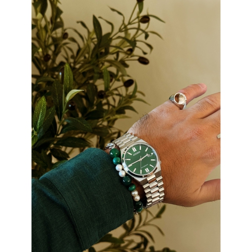 Montre automatique pour hommes « TSUYOSA » 40&nbsp;mm avec boîtier et bracelet en acier inoxydable argenté et cadran vert de Citizen