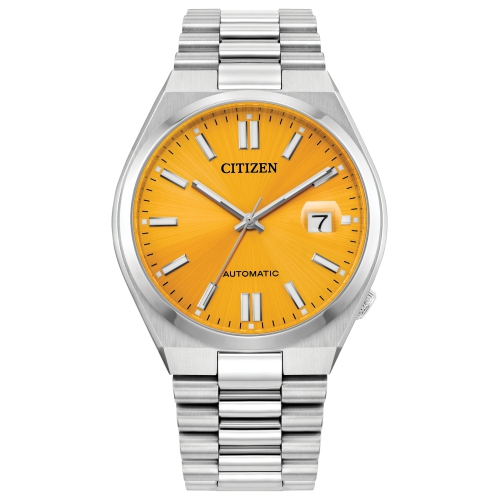 Montre automatique pour hommes « TSUYOSA » 40&nbsp;mm avec boîtier et bracelet en acier inoxydable argenté et cadran jaune de Citizen