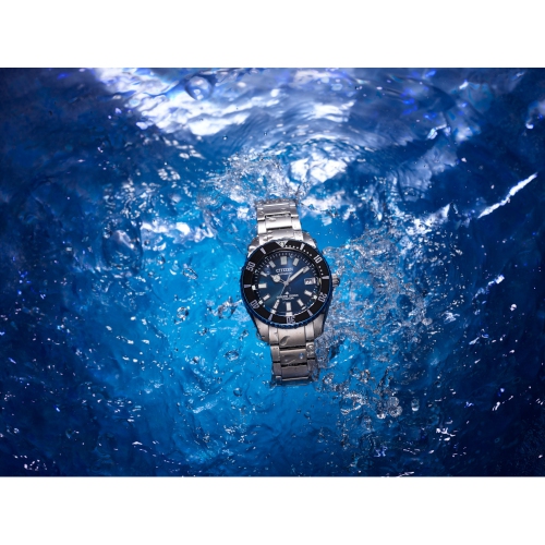 Montre automatique pour hommes Promaster Fujitsubo 41&nbsp;mm avec boîtier et bracelet en Super Titanium argenté et cadran bleu de Citizen