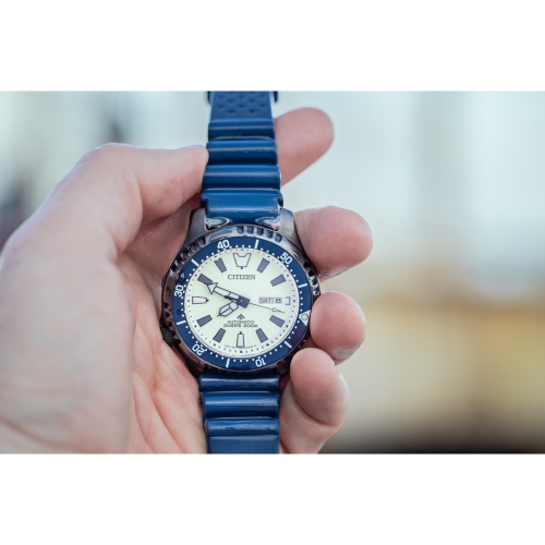 Montre automatique Promaster Dive pour hommes de Citizen 44&nbsp;mm boîtier inox noir bracelet polyuréthane bleu avec cadran blanc