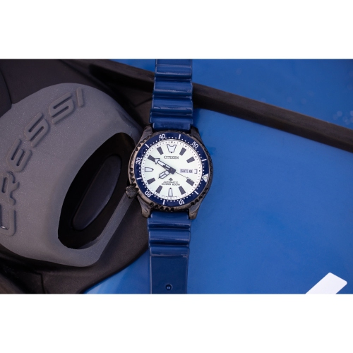 Montre automatique Promaster Dive pour hommes de Citizen 44&nbsp;mm boîtier inox noir bracelet polyuréthane bleu avec cadran blanc