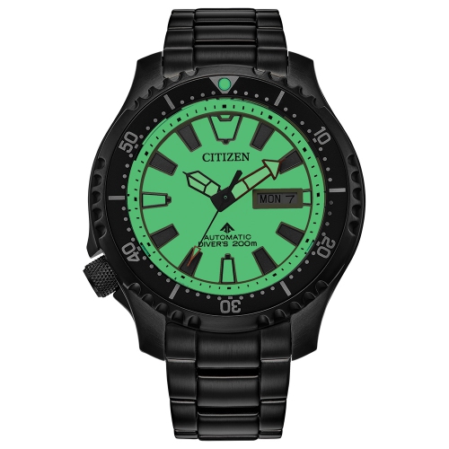 Citizen Mens Promaster Dive Automatic Automatic Watch 44mm Black Stainless Steel Case and Bracelet with Yellow Dial