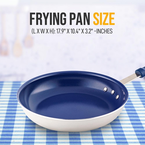 12'' Large Fry Pan - Non-stick Pan with Silicone Handle, Ceramic Coating Inside