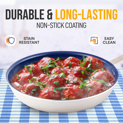 12'' Large Fry Pan - Non-stick Pan with Silicone Handle, Ceramic Coating Inside