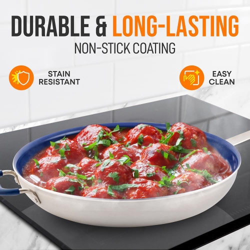 14''Non-stick Fry Pan - Durable Pan with Silicone Handle, Ceramic Coating Inside