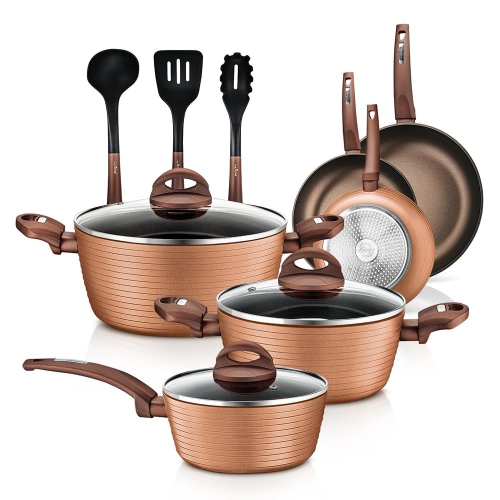 NUTRICHEF  Kitchenware Pots & Pans Set - Stylish Kitchen Cookware, Non-Stick Coating Inside & Outside + Heat Resistant Lacquer Outside, Coffee Inside
