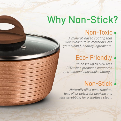 Kitchenware Pots & Pans Set - Stylish Kitchen Cookware, Non-Stick Coating Inside & Outside + Heat resistant Lacquer Outside, Coffee Inside and Brown