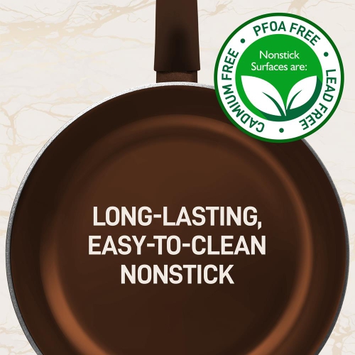 Kitchenware Pots & Pans Set - Stylish Kitchen Cookware, Non-Stick Coating Inside & Outside + Heat resistant Lacquer Outside, Coffee Inside and Brown