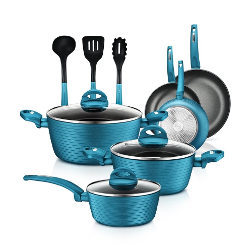 Kitchenware Pots & Pans Set - Stylish Kitchen Cookware, Non-Stick Coating Inside & Outside + Heat resistant Lacquer Outside, Light Gray Inside and