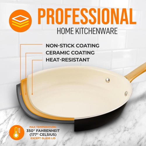 8'' Small Fry Pan - Non-stick Pan with Silicone Handle, Interior Non-stick Ceramic Coating and Polyester Coating Outside