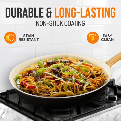10'' Medium Fry Pan - Non-stick Pan with Silicone Handle, Interior Non-stick Ceramic Coating and Polyester coating Outside