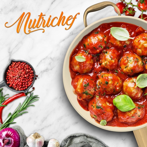 14'' Non-stick Fry Pan – Durable Pan with Silicone Handle, Interior Non-stick Ceramic Coating and Polyester coating Outside