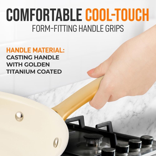 12'' Large Fry Pan with Lid - Non-stick Pan with Silicone Handle, Interior Non-stick Ceramic Coating and Polyester coating Outside