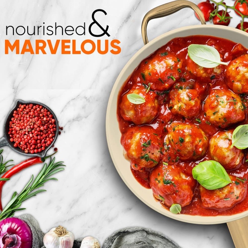 12'' Large Fry Pan with Lid - Non-stick Pan with Silicone Handle, Interior Non-stick Ceramic Coating and Polyester coating Outside