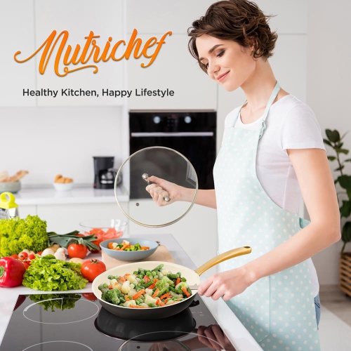 12'' Large Fry Pan with Lid - Non-stick Pan with Silicone Handle, Interior Non-stick Ceramic Coating and Polyester coating Outside