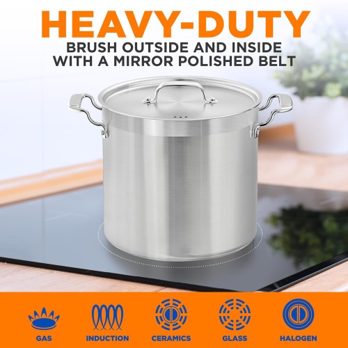 Stainless Steel Cookware Stockpot - 20 Quart, Heavy Duty Induction Pot, Soup Pot With Stainless Steel Lid